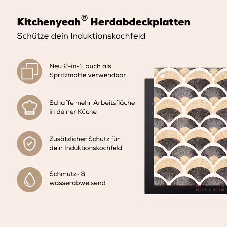 Waaier - Patroon - Zwart - Beige Inductie beschemer met haakjes klein 777 -ky-usp-de