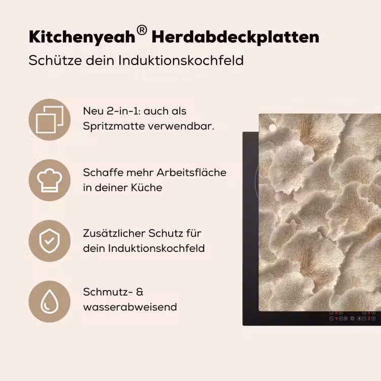 Waaierstructuren - Beige - Vezeltextuur Inductie beschemer met haakjes klein 777 -ky-usp-de