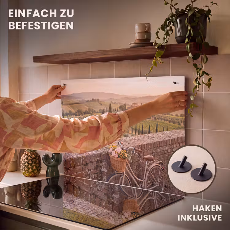 Fiets - Bloemen - Toscane - Landschap - Roze Inductie beschemer met haakjes klein -ky-ophangen-de