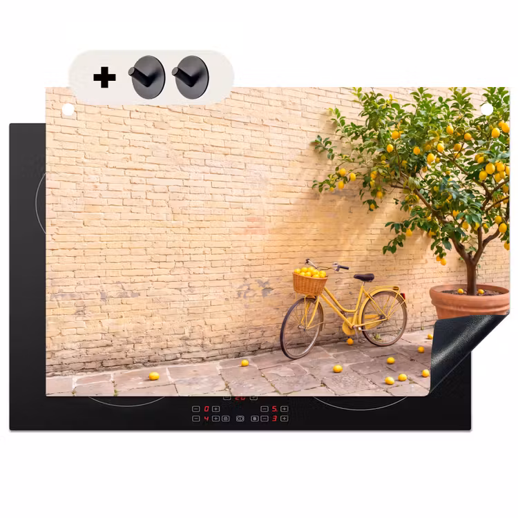 Fiets - Mand - Eten - Geel - Zomer Inductie beschemer met haakjes klein -3d