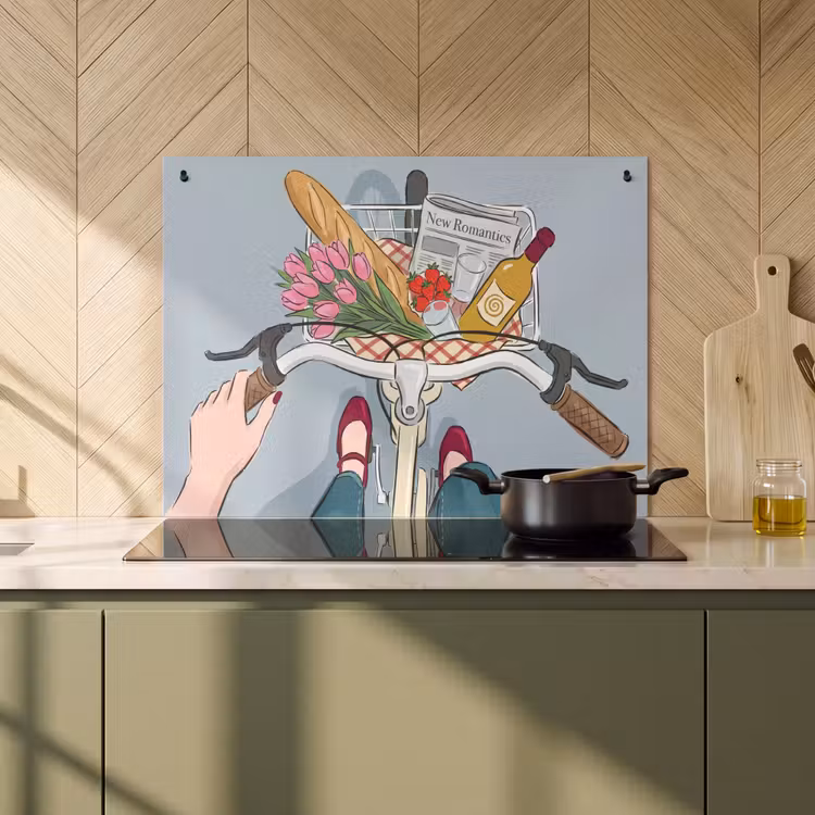 Fiets - Picknick - Zomer - Illustratie Inductie beschemer met haakjes klein -sfeer2