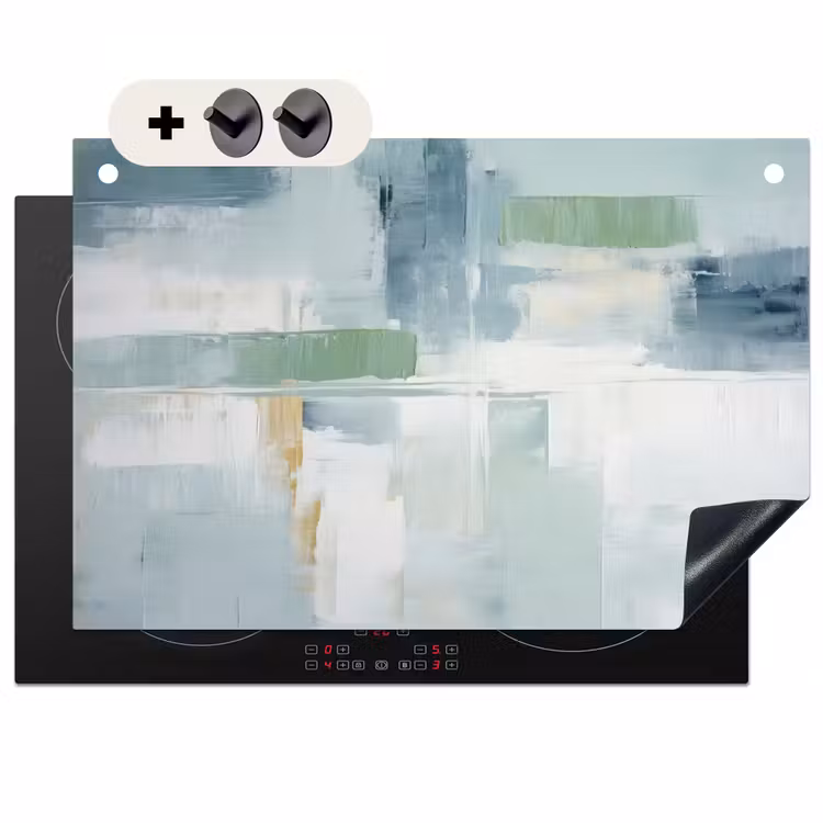2-in-1 Herdabdeckplatte & Spritzschutz - Farbe - Moderne Kunst - Abstrakt - Grau - Verf - Moderne kunst - Abstract - Grijs Inductie beschemer met haakjes klein