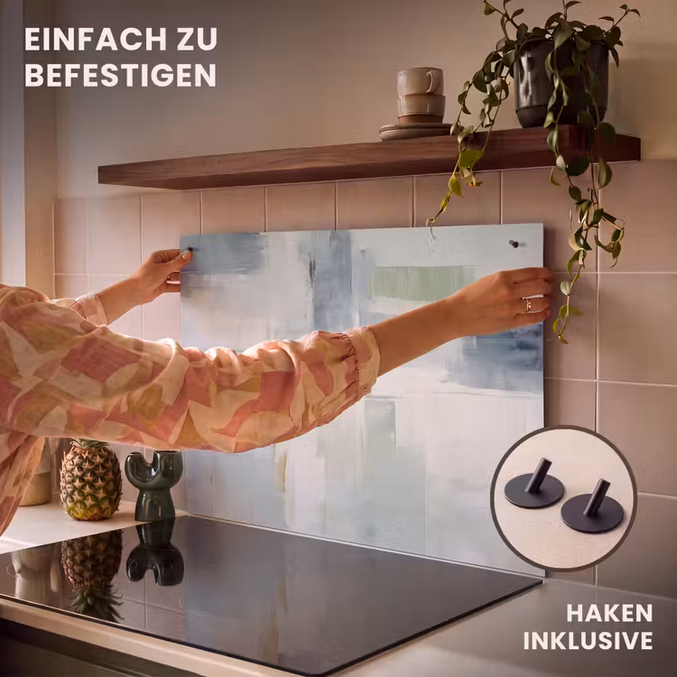 2-in-1 Herdabdeckplatte & Spritzschutz - Farbe - Moderne Kunst - Abstrakt - Grau - Verf - Moderne kunst - Abstract - Grijs Inductie beschemer met haakjes klein
