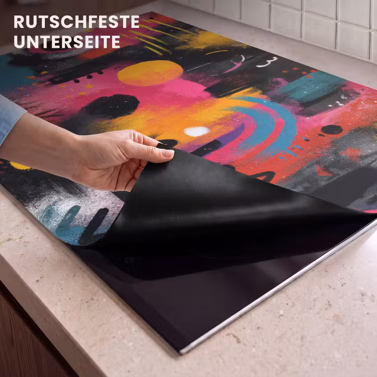 2-in-1 Herdabdeckplatte & Spritzschutz - Farbflächen - Formen - Bunt - Abstrakt - Kleurvlakken - Vormen - Kleurrijk - Abstract Inductie beschemer met haakjes klein