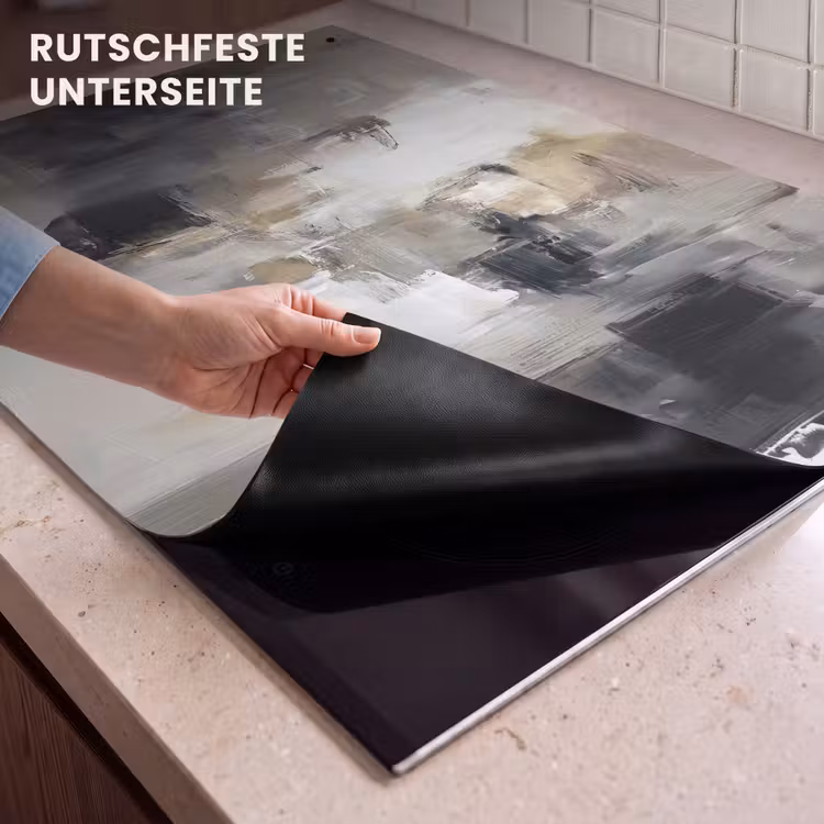 2-in-1 Herdabdeckplatte & Spritzschutz - Farbpalette - Pinselstriche - Beige - Neblig - Kleurenpalet - Penseelstreken - Beige - Nevelig Inductie beschemer met haakjes klein