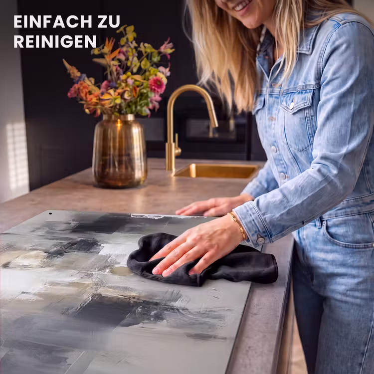 2-in-1 Herdabdeckplatte & Spritzschutz - Farbpalette - Pinselstriche - Beige - Neblig - Kleurenpalet - Penseelstreken - Beige - Nevelig Inductie beschemer met haakjes klein