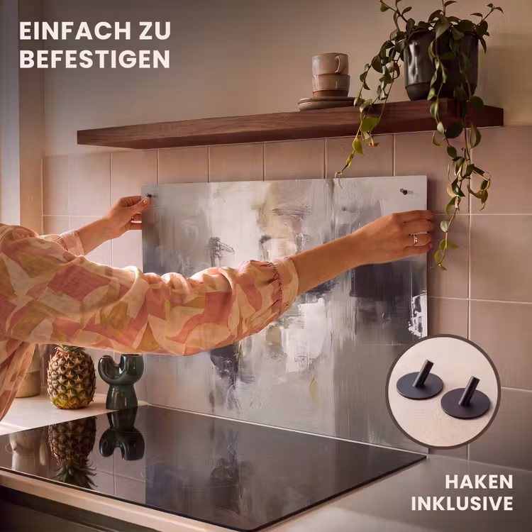 2-in-1 Herdabdeckplatte & Spritzschutz - Farbpalette - Pinselstriche - Beige - Neblig - Kleurenpalet - Penseelstreken - Beige - Nevelig Inductie beschemer met haakjes klein