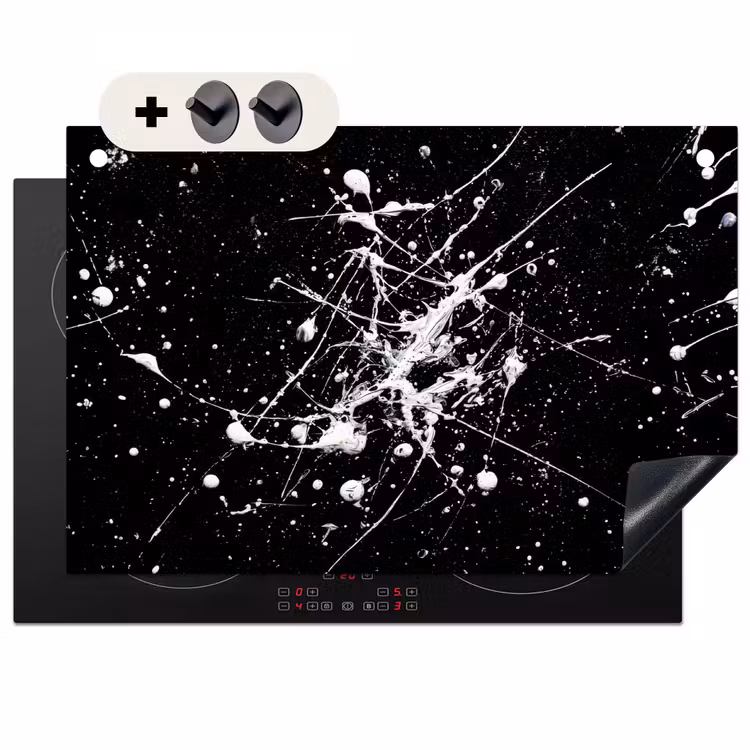 2-in-1 Herdabdeckplatte & Spritzschutz - Farbspritzer - Weiß - Abstrakt - Explosion - Verfspatten - Wit - Abstract - Explosie Inductie beschemer met haakjes klein