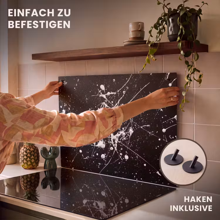2-in-1 Herdabdeckplatte & Spritzschutz - Farbspritzer - Weiß - Abstrakt - Explosion - Verfspatten - Wit - Abstract - Explosie Inductie beschemer met haakjes klein