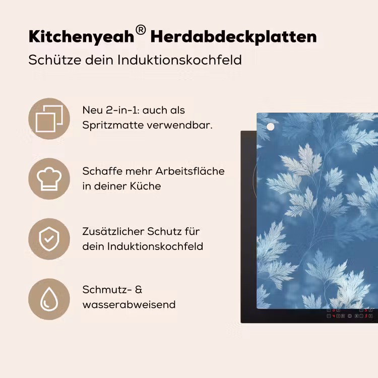 Varen - Botanisch - Patroon - Grijsblauw Inductie beschemer met haakjes klein 777 -ky-usp-de