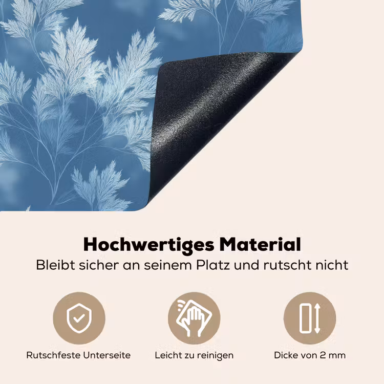 Varen - Botanisch - Patroon - Grijsblauw Inductie beschemer met haakjes klein 777 -ky-onderkant-de