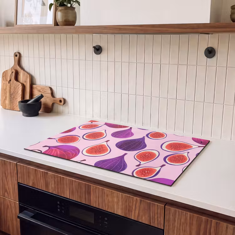 2-in-1 Herdabdeckplatte & Spritzschutz - Feigen - Rosa - Lila - Vijgen - Roze - Paars Inductie beschemer met haakjes klein