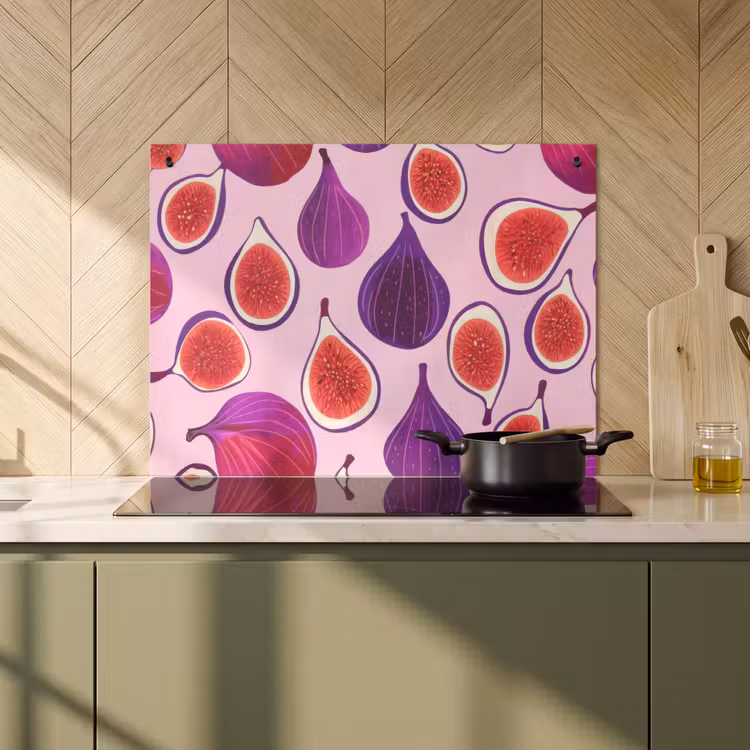 2-in-1 Herdabdeckplatte & Spritzschutz - Feigen - Rosa - Lila - Vijgen - Roze - Paars Inductie beschemer met haakjes klein