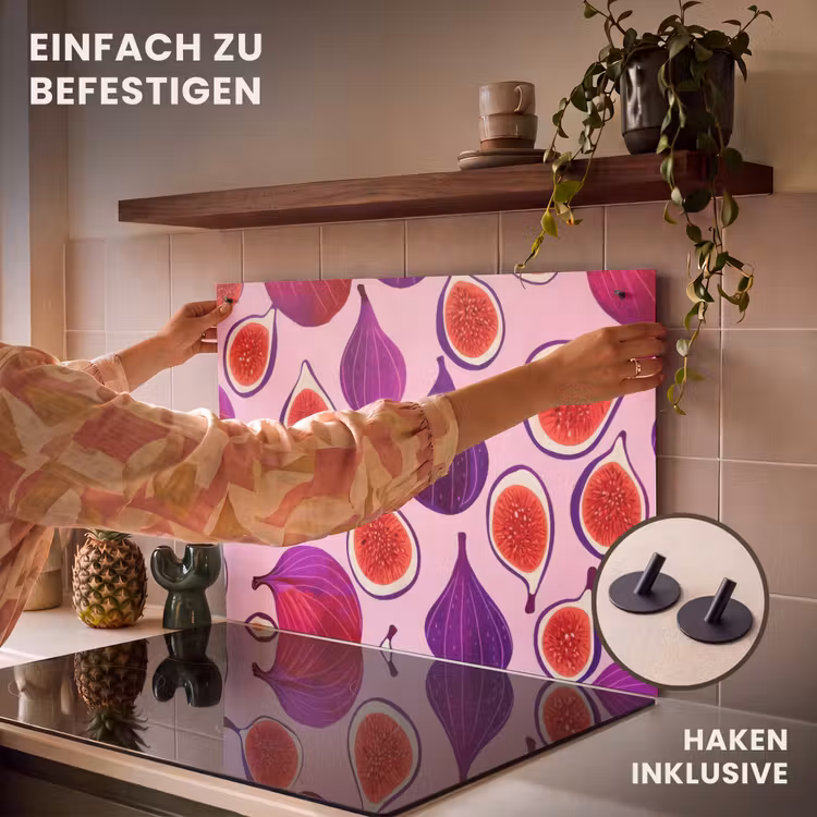 2-in-1 Herdabdeckplatte & Spritzschutz - Feigen - Rosa - Lila - Vijgen - Roze - Paars Inductie beschemer met haakjes klein