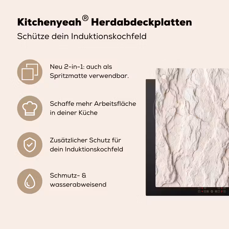Rots - Structuur - Natuur - Beige - Abstract Inductie beschemer met haakjes klein -ky-usp-de
