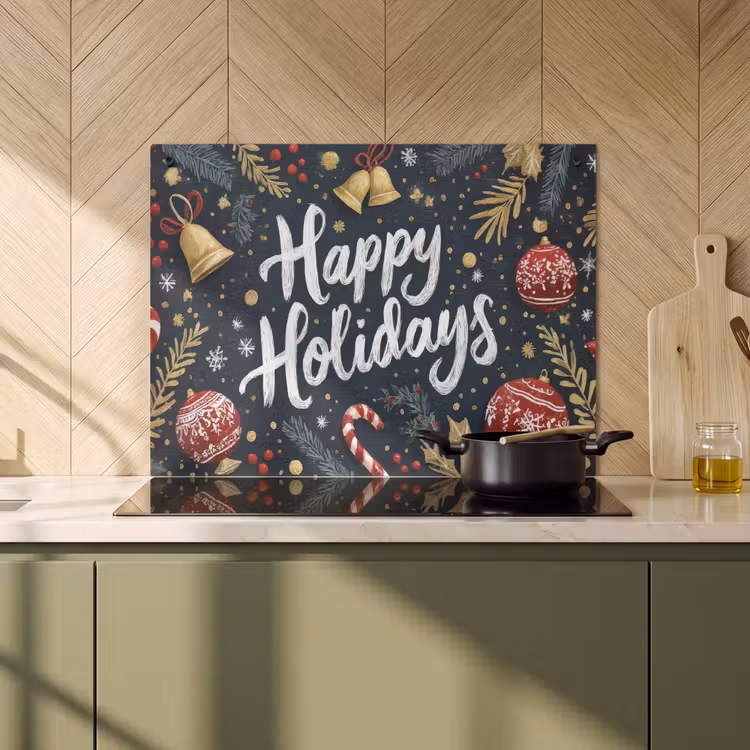 2-in-1 Herdabdeckplatte & Spritzschutz - Festlich - Weihnachtsgruß - Farbenfroh - Feestelijk - Kerstgroet - Kleurrijk Inductie beschemer met haakjes klein