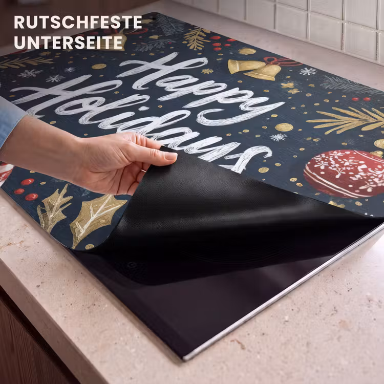2-in-1 Herdabdeckplatte & Spritzschutz - Festlich - Weihnachtsgruß - Farbenfroh - Feestelijk - Kerstgroet - Kleurrijk Inductie beschemer met haakjes klein