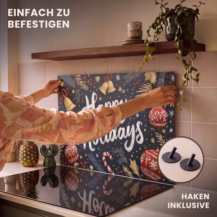 2-in-1 Herdabdeckplatte & Spritzschutz - Festlich - Weihnachtsgruß - Farbenfroh - Feestelijk - Kerstgroet - Kleurrijk Inductie beschemer met haakjes klein