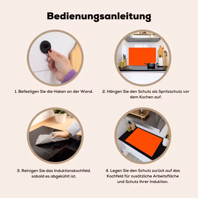 Fiery - Tangerine - Oranje Inductie beschemer met haakjes klein 777 -ky-gebruik-de