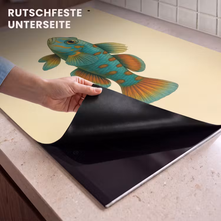 2-in-1 Herdabdeckplatte & Spritzschutz - Fisch - Blau - Tupfen - Schuppen - Vis - Blauw - Stippen - Schubben Inductie beschemer met haakjes klein