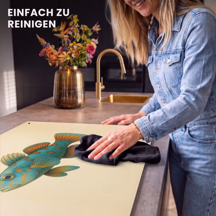 2-in-1 Herdabdeckplatte & Spritzschutz - Fisch - Blau - Tupfen - Schuppen - Vis - Blauw - Stippen - Schubben Inductie beschemer met haakjes klein