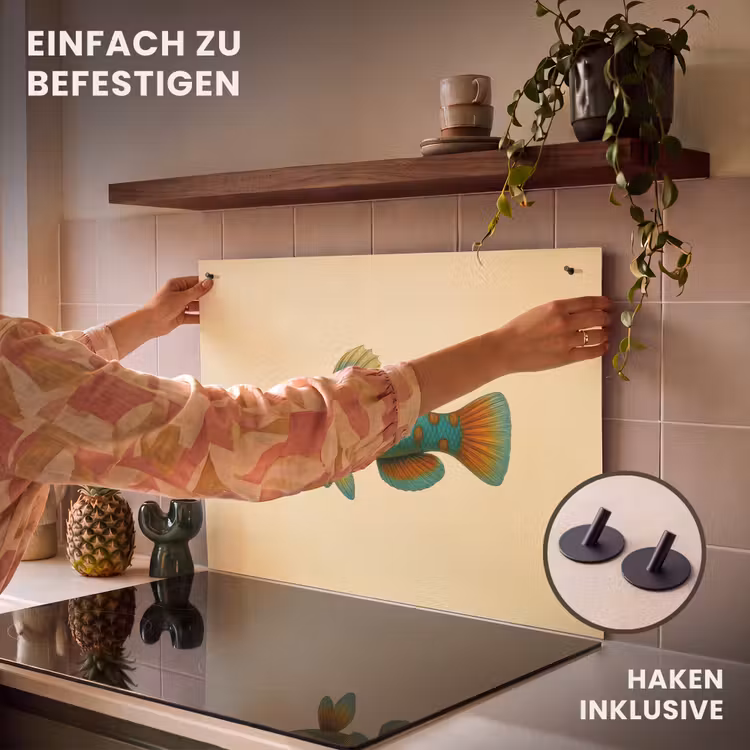 2-in-1 Herdabdeckplatte & Spritzschutz - Fisch - Blau - Tupfen - Schuppen - Vis - Blauw - Stippen - Schubben Inductie beschemer met haakjes klein