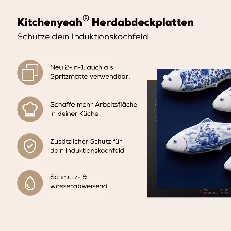 Vissen - Delfts - Blauw - Keramiek Inductie beschemer met haakjes klein -ky-usp-de