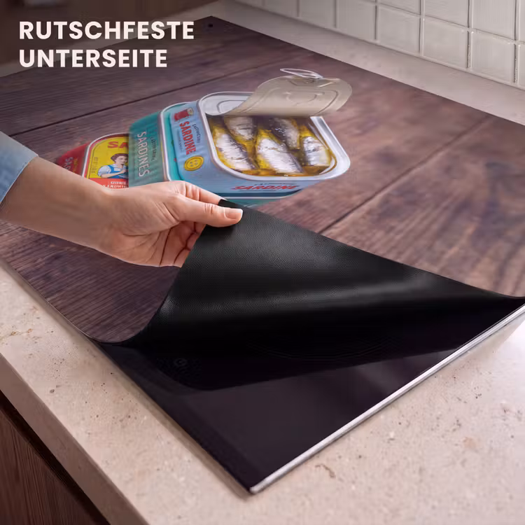 2-in-1 Herdabdeckplatte & Spritzschutz - Fisch – Dosen – Küche - Vis - Blikjes - Keuken Inductie beschemer met haakjes klein
