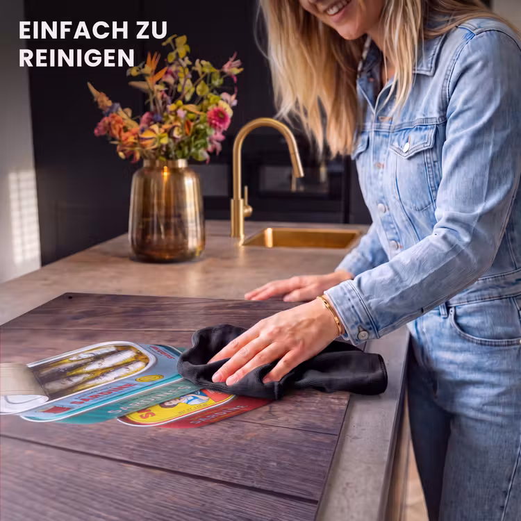 2-in-1 Herdabdeckplatte & Spritzschutz - Fisch – Dosen – Küche - Vis - Blikjes - Keuken Inductie beschemer met haakjes klein