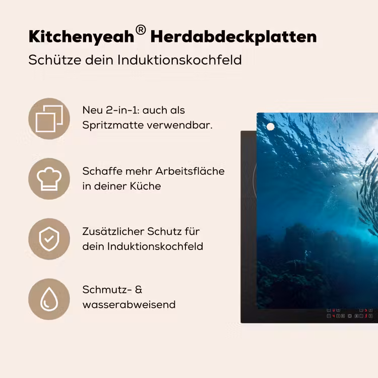 Vis - School - Oceaan - Natuur - Blauw Inductie beschemer met haakjes klein -ky-usp-de