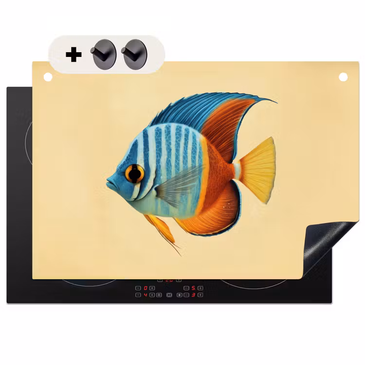 2-in-1 Herdabdeckplatte & Spritzschutz - Fisch - Flossen - Blau - Augen - Vis - Vinnen - Blauw - Ogen Inductie beschemer met haakjes klein