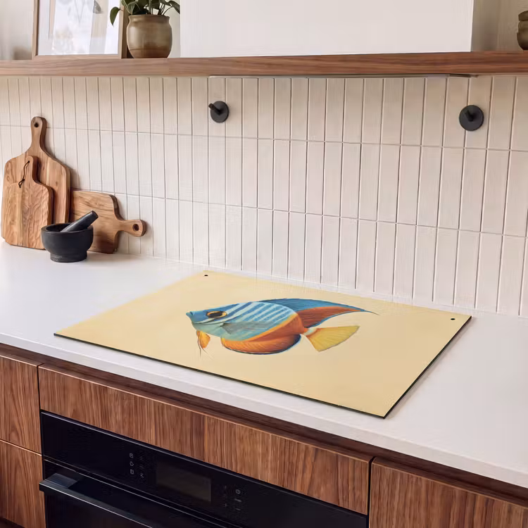 2-in-1 Herdabdeckplatte & Spritzschutz - Fisch - Flossen - Blau - Augen - Vis - Vinnen - Blauw - Ogen Inductie beschemer met haakjes klein