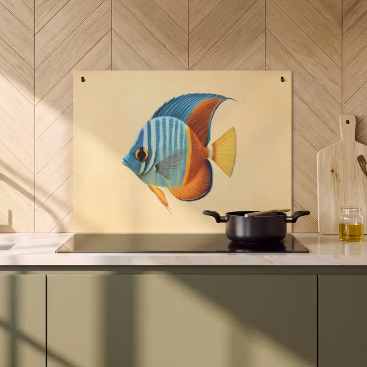 2-in-1 Herdabdeckplatte & Spritzschutz - Fisch - Flossen - Blau - Augen - Vis - Vinnen - Blauw - Ogen Inductie beschemer met haakjes klein