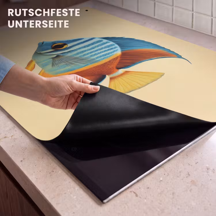 2-in-1 Herdabdeckplatte & Spritzschutz - Fisch - Flossen - Blau - Augen - Vis - Vinnen - Blauw - Ogen Inductie beschemer met haakjes klein