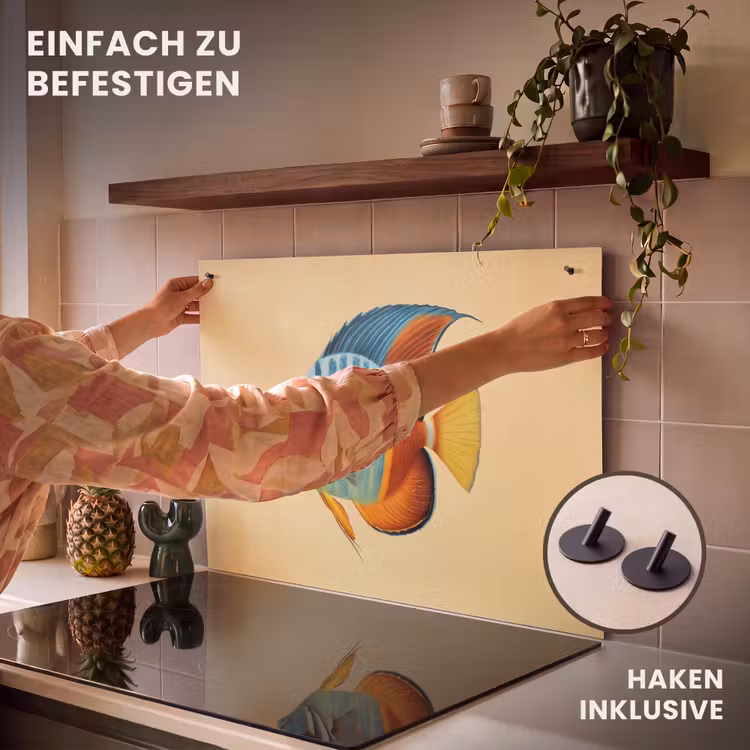 2-in-1 Herdabdeckplatte & Spritzschutz - Fisch - Flossen - Blau - Augen - Vis - Vinnen - Blauw - Ogen Inductie beschemer met haakjes klein