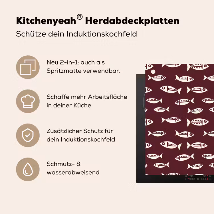 Vissen - Grafisch - Patroon - Donker Inductie beschemer met haakjes klein 777 -ky-usp-de