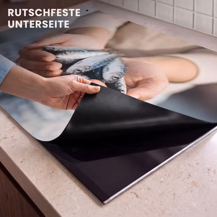 2-in-1 Herdabdeckplatte & Spritzschutz - Fisch – Hände – Natur - Vis - Handen - Natuur Inductie beschemer met haakjes klein