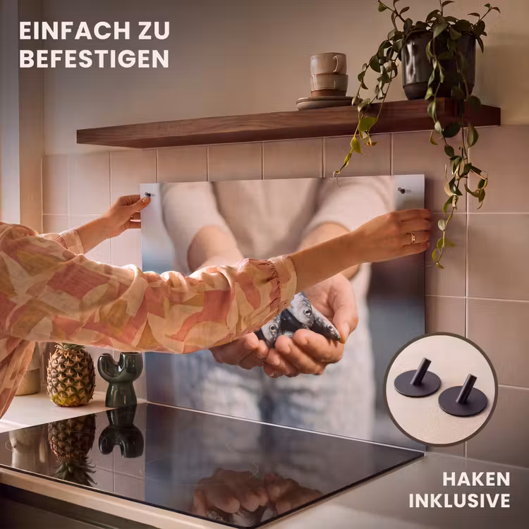 2-in-1 Herdabdeckplatte & Spritzschutz - Fisch – Hände – Natur - Vis - Handen - Natuur Inductie beschemer met haakjes klein