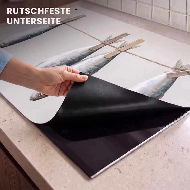 2-in-1 Herdabdeckplatte & Spritzschutz - Fisch – Hängend – Essen - Vis - Hangend - Eten Inductie beschemer met haakjes klein