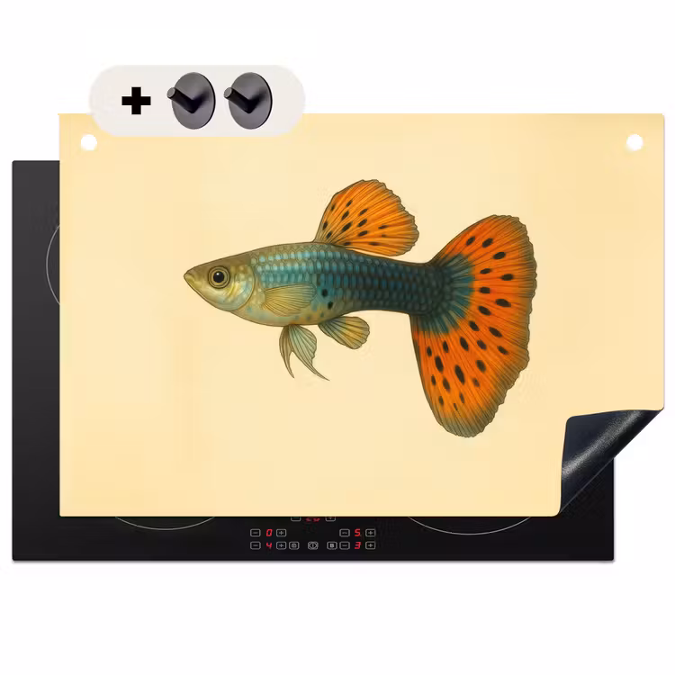 2-in-1 Herdabdeckplatte & Spritzschutz - Fisch - Illustration - Punkte - Orange - Vis - illustratie - Stippen - Oranje Inductie beschemer met haakjes klein