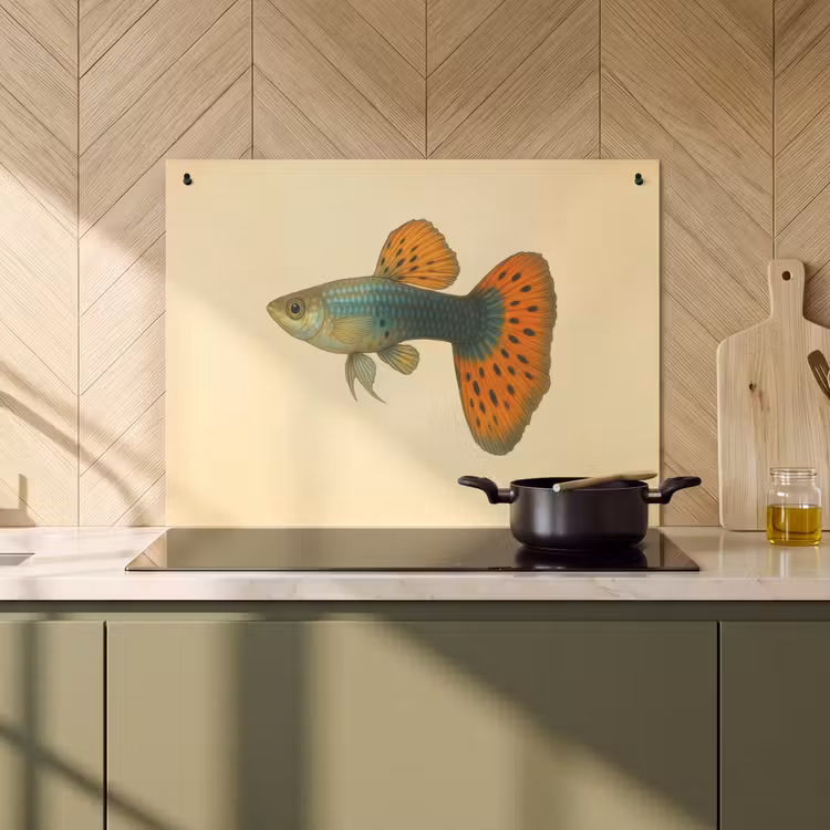 2-in-1 Herdabdeckplatte & Spritzschutz - Fisch - Illustration - Punkte - Orange - Vis - illustratie - Stippen - Oranje Inductie beschemer met haakjes klein