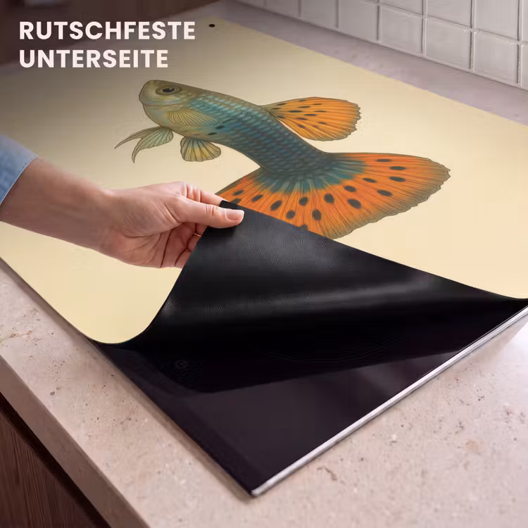 2-in-1 Herdabdeckplatte & Spritzschutz - Fisch - Illustration - Punkte - Orange - Vis - illustratie - Stippen - Oranje Inductie beschemer met haakjes klein