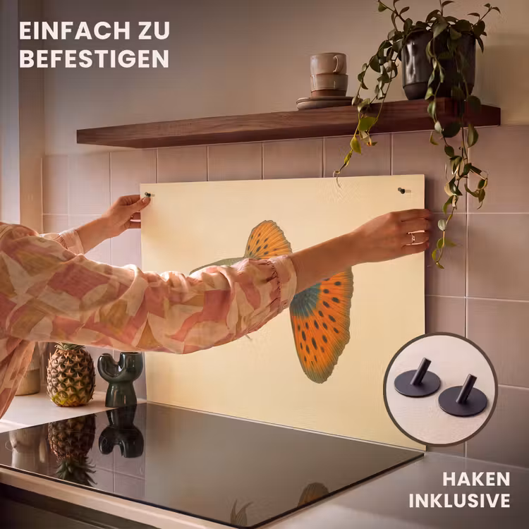 2-in-1 Herdabdeckplatte & Spritzschutz - Fisch - Illustration - Punkte - Orange - Vis - illustratie - Stippen - Oranje Inductie beschemer met haakjes klein