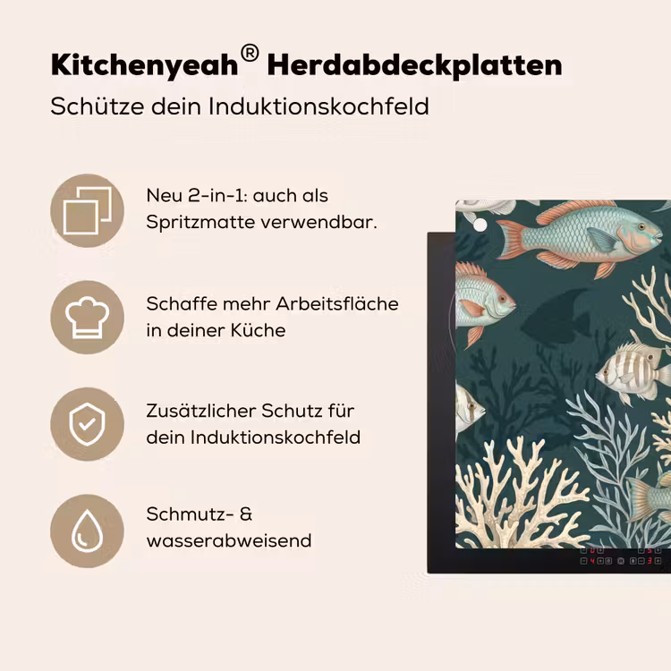 Vis - Koraal - Onderwater - Illustratie Inductie beschemer met haakjes klein -ky-usp-de
