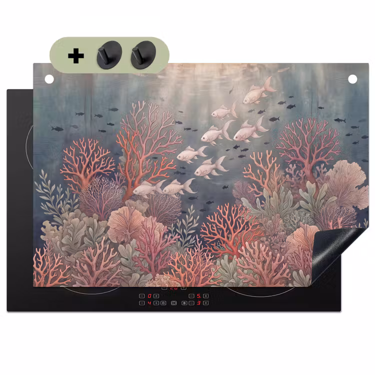 Vis - Koraal - Onderwater - Illustratie - Vintage Inductie beschemer met haakjes klein -3d