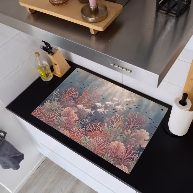 Vis - Koraal - Onderwater - Illustratie - Vintage Inductie beschemer met haakjes klein -sfeer1
