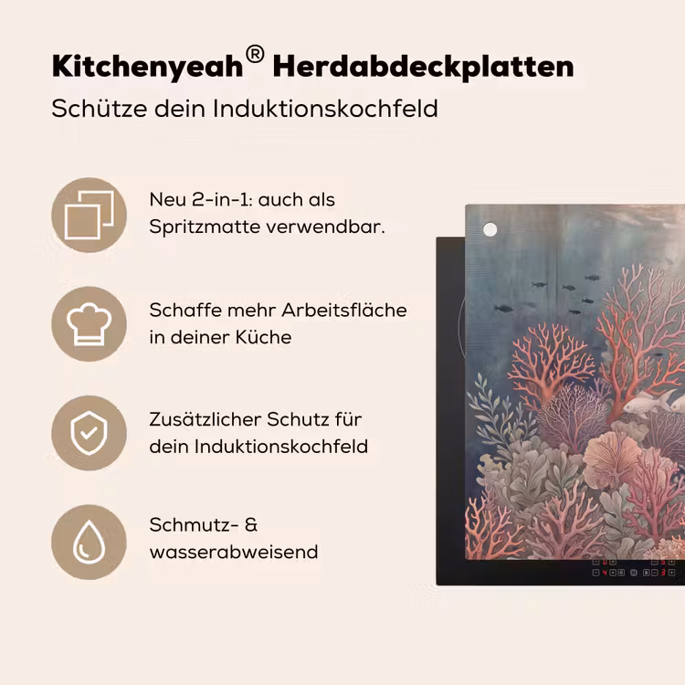 Vis - Koraal - Onderwater - Illustratie - Vintage Inductie beschemer met haakjes klein -ky-usp-de