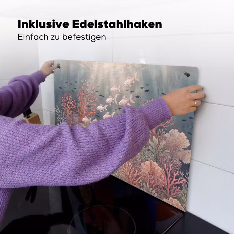 Vis - Koraal - Onderwater - Illustratie - Vintage Inductie beschemer met haakjes klein -ky-ophangen-de