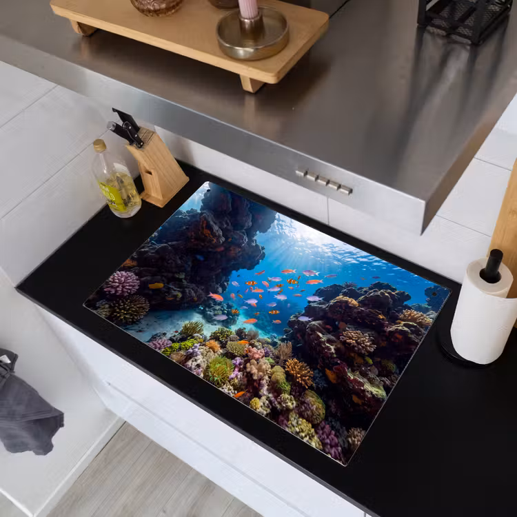 Vis - Koraalrif - Onderwater - Levendig - Blauw Inductie beschemer met haakjes klein -sfeer1