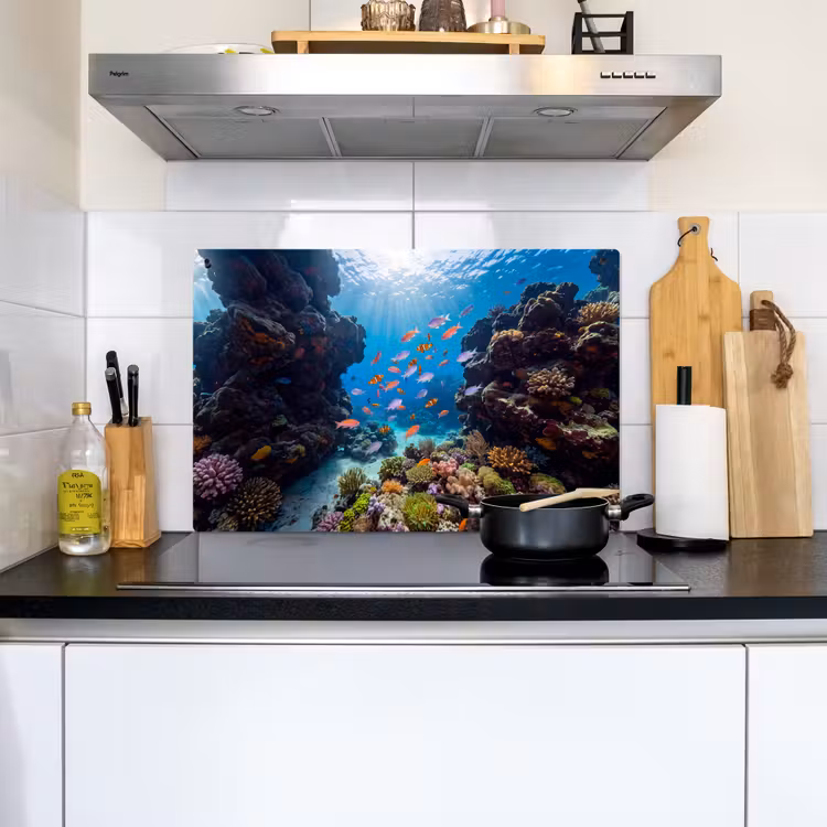 Vis - Koraalrif - Onderwater - Levendig - Blauw Inductie beschemer met haakjes klein -sfeer2